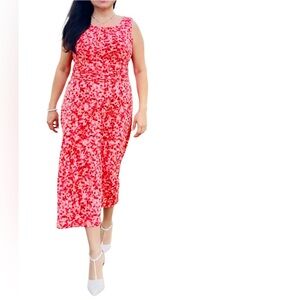 DRESSBARN Size 10 Midi Dress Sleeveless Salmón/peach color abstract print a line